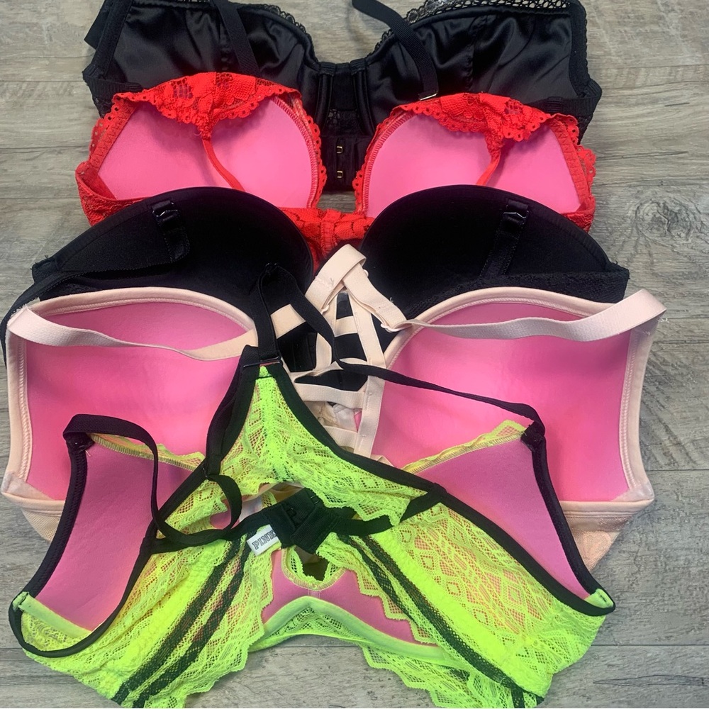 Victoria Secret PINK Bundle 5 Bras Variety Plunge Dream Angels Multi Lined Lace - Picture 4 of 11